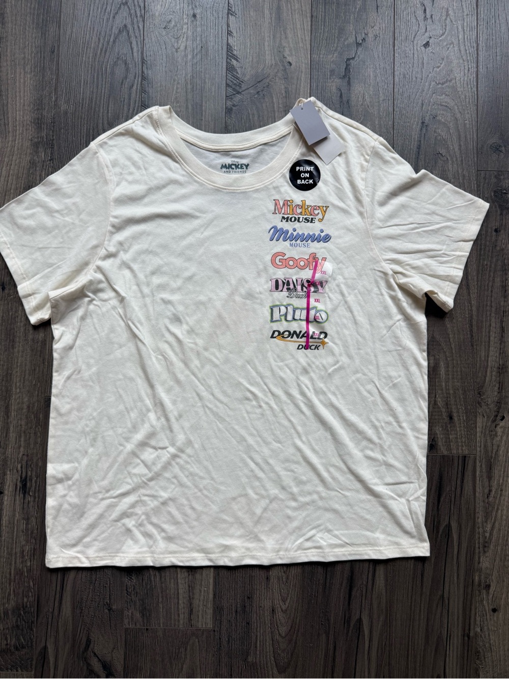 Disney Cream Short Sleeve Tee with Multicolor Character Name Stack